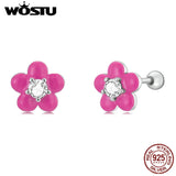 925 Sterling Silver Small Red Rose Stud Earrings for Women