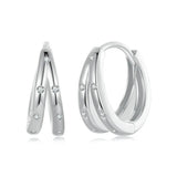 925 Silver Zircon Double Layer Circle Hoop Earrings