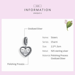 925 Silver Sisterhood Heart Charm for Bracelet Pendant