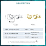 925 Silver Small Heart Stud Earrings Plated Ear Stud Y2K Jewelry FNE886