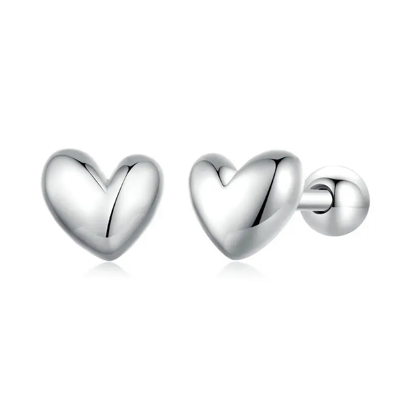 925 Silver Small Heart Stud Earrings Plated Ear Stud Y2K Jewelry FNE886