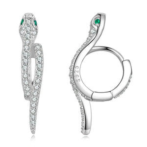 925 Silver Snake Hook Earrings Green Zircon Statement Jewelry