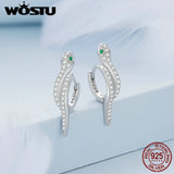 925 Silver Snake Hook Earrings Green Zircon Statement Jewelry