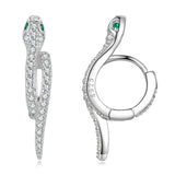 925 Silver Snake Hook Earrings Green Zircon Statement Jewelry