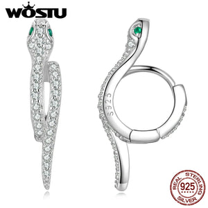 925 Silver Snake Hook Earrings Green Zircon Statement Jewelry