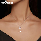 925 Silver Snow Key Necklace Zircon Pendant Chain Women Gift Jewelry