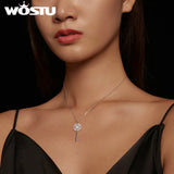 925 Silver Snow Key Necklace Zircon Pendant Chain Women Gift Jewelry