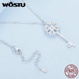 925 Silver Snow Key Necklace Zircon Pendant Chain Women Gift Jewelry