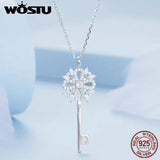 925 Silver Snow Key Necklace Zircon Pendant Chain Women Gift Jewelry