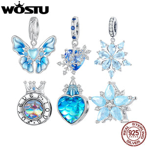 925 Silver Snowflake Butterfly Crystal Crown Beads DIY Bracelet Necklace