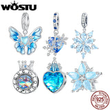 925 Silver Snowflake Butterfly Crystal Crown Beads DIY Bracelet Necklace