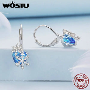 925 Silver Snowflake Ear Clips with Heart-shaped Glass Jewelry for Women