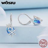 925 Silver Snowflake Ear Clips with Heart-shaped Glass Jewelry for Women