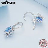 925 Silver Snowflake Ear Clips with Heart-shaped Glass Jewelry for Women