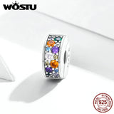 925 Silver Rainbow Zircon Spacer Stopper Bead Charm CQC1609
