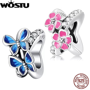 925 Silver Spring Flower Butterfly Spacer Charms Beads Bracelet Necklace 