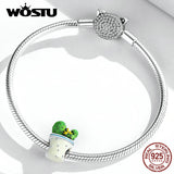 925 Silver Green Cactus Charm Bead for Bracelet Bangle DIY Gift