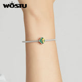 925 Silver Green Cactus Charm Bead for Bracelet Bangle DIY Gift
