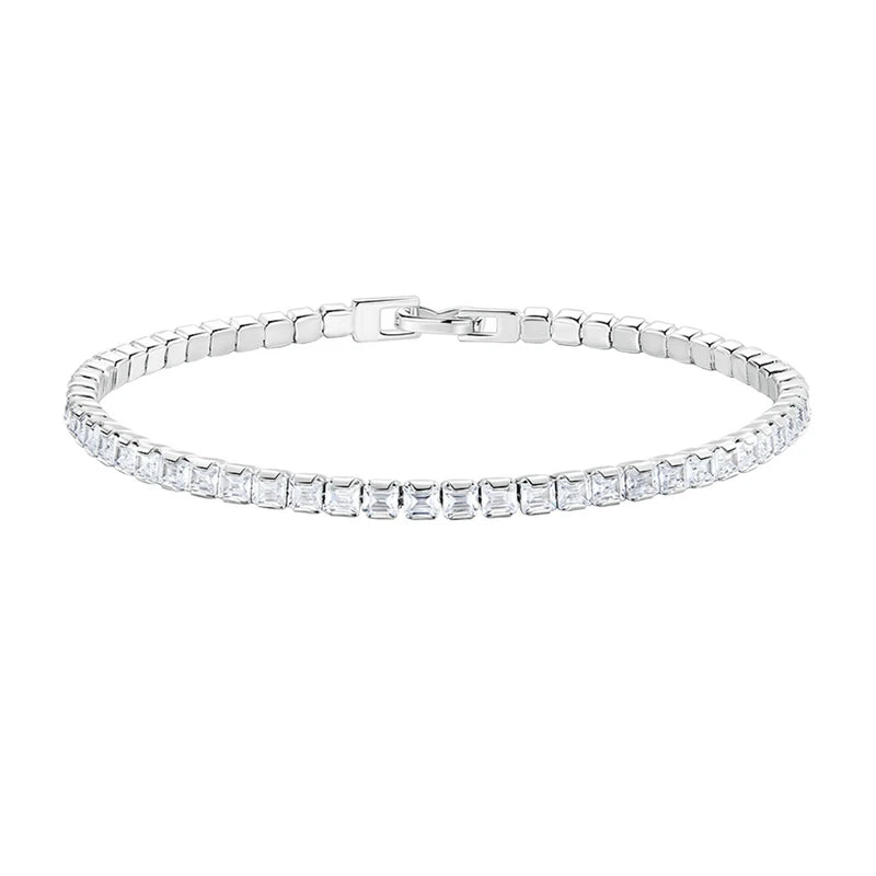 925 Silver CZ Tennis Bracelet Euro Bangle Wrist Jewelry