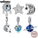 925 Silver Star Moon Charms Beads For Women Bracelet Bangle