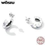925 Silver Star Moon Demon Eye Stud Earrings Zircon Ear Studs Jewelry Gift