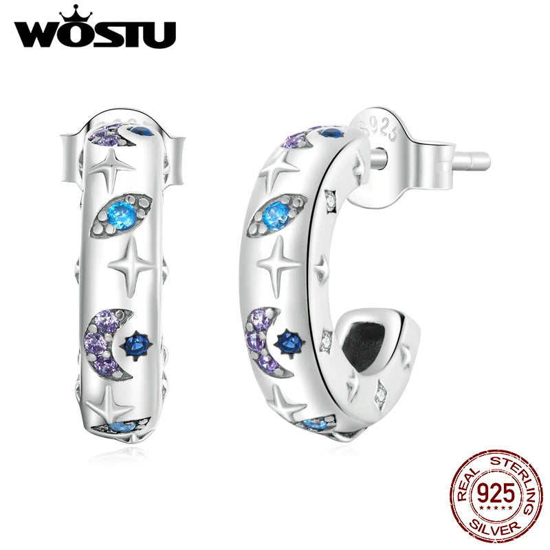 925 Silver Star Moon Demon Eye Stud Earrings Zircon Ear Studs Jewelry Gift