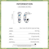 925 Silver Star Moon Demon Eye Stud Earrings Zircon Ear Studs Jewelry Gift