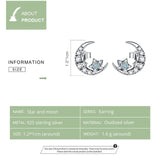 925 Silver Star & Moon Stud Earrings Wedding Jewelry