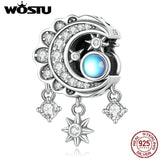 925 Silver Moon Star Moonstone Charms Dream Catcher Bead Bracelet Bangle