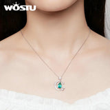 925 Silver Star&Moon Necklace Green Glass Chain Women Fine Jewelry