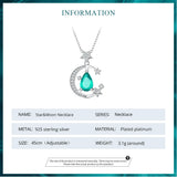 925 Silver Star&Moon Necklace Green Glass Chain Women Fine Jewelry