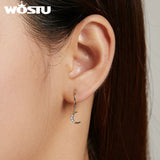 925 Silver Star & Moon Studs Asymmetrical Ear Buckles Earrings for Women