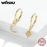925 Silver Star & Moon Studs Asymmetrical Ear Buckles Earrings for Women
