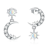 925 Silver Star & Moon Studs Asymmetrical Ear Buckles Earrings for Women