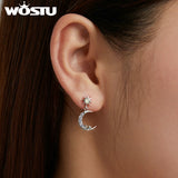 925 Silver Star & Moon Studs Asymmetrical Ear Buckles Earrings for Women