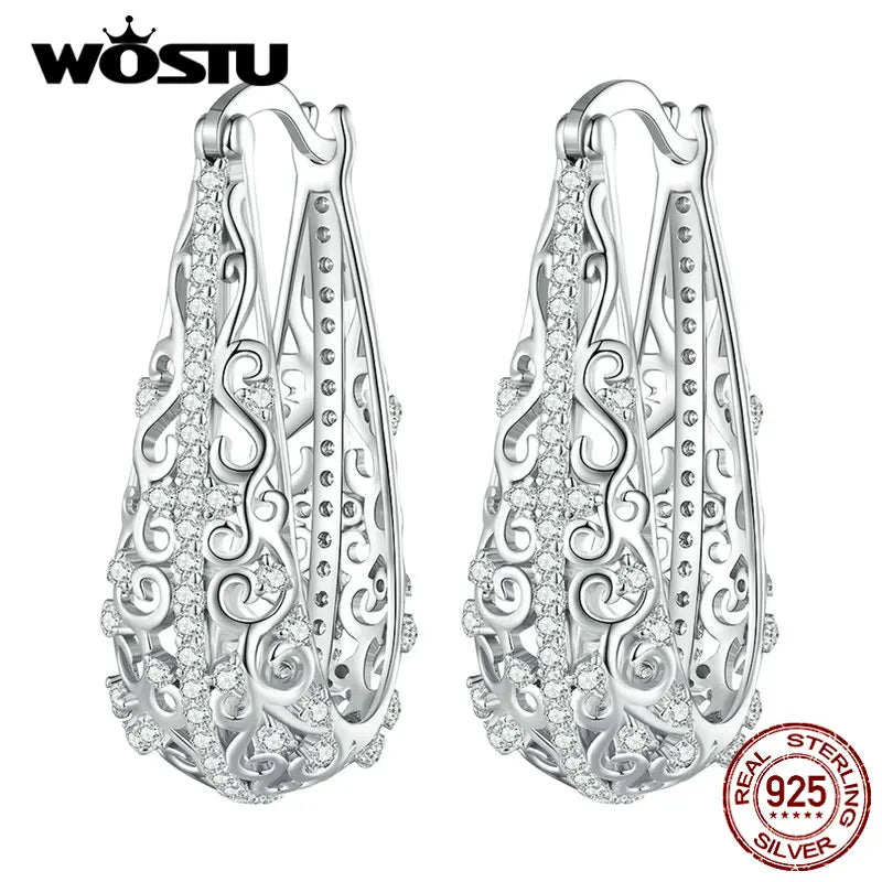 925 Silver Vintage Hoop Earrings Wedding Drop Dangle Pendientes Xmas