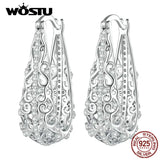 925 Silver Vintage Pattern Hoop Earrings Wedding Dangle Pendientes