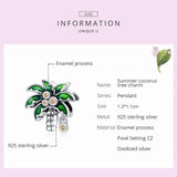 925 Silver Green Coconut Tree Charms CZ Pendant For Bracelet Bangles
