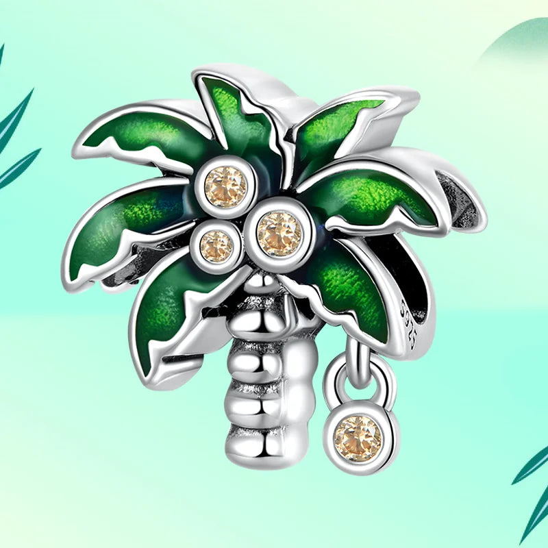 925 Silver Green Coconut Tree Charms CZ Pendant For Bracelet Bangles