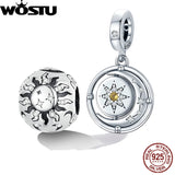 925 Silver Sun Moon Charm Pendant Zircon Beads Bracelet DIY Jewelry