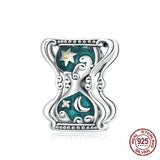 925 Silver Sun & Moon Hourglass Zircon Charm Bead Bracelet Women DIY Jewelry