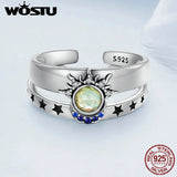 925 Silver Sun Moon Stars Couple Opening Ring Fine Jewelry
