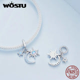 925 Silver Sun Moon Stars Bead with Opal for Women Bracelet Necklace