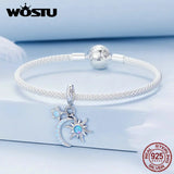 925 Silver Sun Moon Stars Bead with Opal for Women Bracelet Necklace