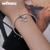925 Silver Sun Moon Stars Bead with Opal for Women Bracelet Necklace