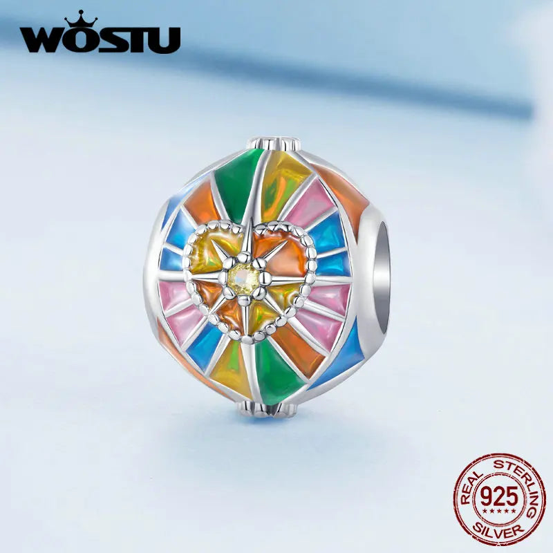 925 Silver Sun Tarot Bead Enamel Charms for Bracelet Necklace