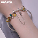 925 Silver Sunflower Charm Safety Chain for Women Bracelet Necklace