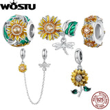 925 Silver Sunflower Charm Safety Chain for Women Bracelet Necklace