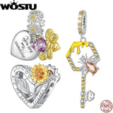 925 Silver Sunflower Heart Charm Cystal Pendant Honeycomb & Key Bead DIY