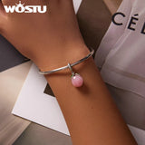 925 Sterling Silver Pink Pear Drop Charm Bead Pendant Jewelry Making